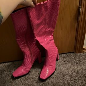 Pink Croc knee high boots